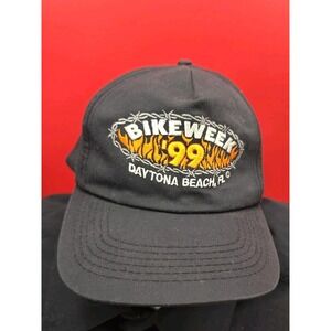 Vtg 1999 Daytona Beach Bike Week Hat Cap Black Flames Barbed Wire Biker Y2K CSI
